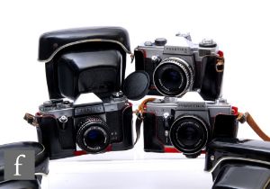 A collection of Praktica 35mm SLR cameras, to include Praktica LB, with Carl Zeiss Tessar f2.8