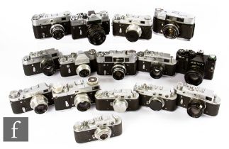 A collection of Russian cameras, to include Zenit variants and Leica copies. (16)
