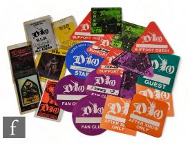 Twelve 1980s and 1990s Dio satin and laminated tour passes, to include VIP, guest, crew, support