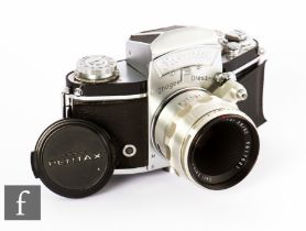 An Ihagee Exakta Varex IIA, chrome, with Jena f/2.8 50mm lens.