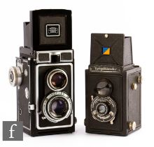 Two TLR cameras, to include Ikoflex with f75mm and 1:3.5 tessar lens, and a Voigtlander