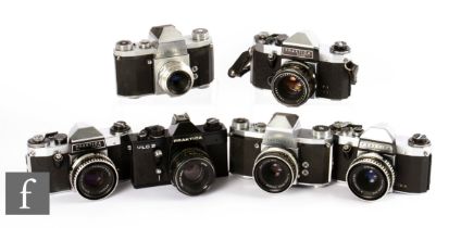 A collection of various Praktica SLR cameras, to include Super TL, Praktica Nova, PLC 2, Praktica