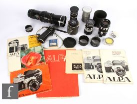 A collection of Alpa camera lenses, to include Alpa Alnea Old Delft Algular 135mm f/3.2 lens, serial