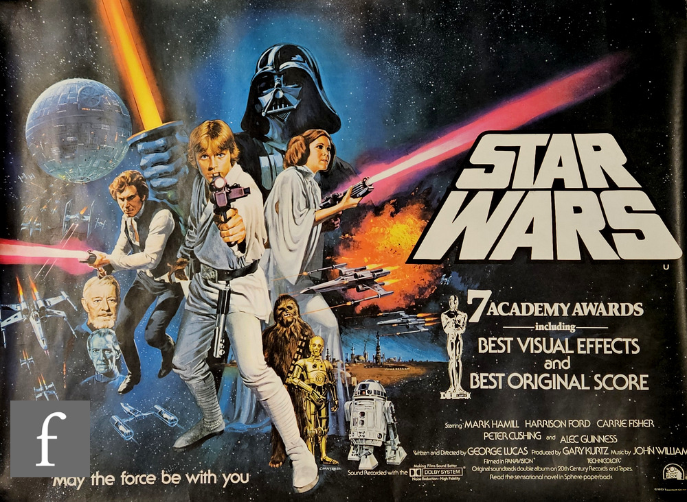 A Star Wars (1977) British Quad film poster, Academy Awards version, artwork by Tom Chantrell,