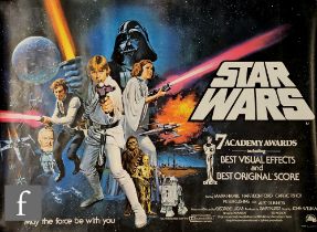 A Star Wars (1977) British Quad film poster, Academy Awards version, artwork by Tom Chantrell,