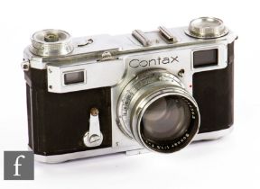 A Contax I Rangefinder Camera, chrome, serial no. C88130, with Zeiss Sonnar f/1.5 50mm lens.