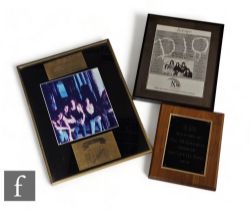 A collection of framed presentation plaques, to include Dio, Dream Evil Tour, 1988, and Bon Jovi