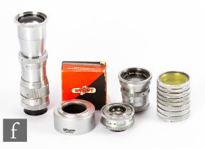 A collection of Robot Schneider Kreuznach lenses and accessories, to include Tele-Xenar f4.5/150mm