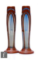 Unknown - A pair of continental Secessionist glass vases of footed elongated ovoid form, decorated