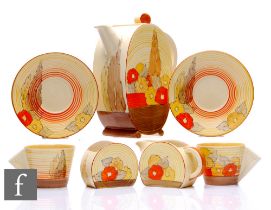 Clarice Cliff - Capri - A part coffee set circa 1934, to comprise coffee pot, milk, sugar, two