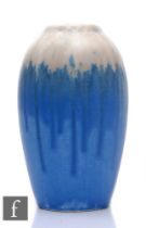 Ruskin Pottery - A 1930s pottery vase of ovoid form with a crystalline glaze in streaked white