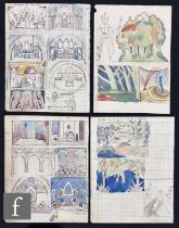 Albert Wainwright (1898-1943) - Five sketchbook pages depicting set designs for stage productions