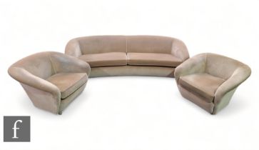 RS Stevens London - A 1950s three piece suite, two include two open armchairs and a three-seater