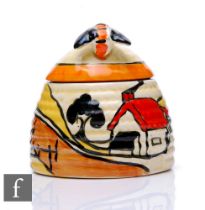 Clarice Cliff - House & Bridge - A small beehive honey pot circa 1932, hand painted in the House &