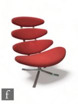 Poul Volther for Erik Jorgersen - A 'Corona' swivel lounge chair, with red hopsack style