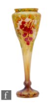 Daum Freres - An Art Nouveau cameo glass vase circa 1900, the wide circular foot with a tall slender