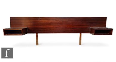 John and Sylvia Reid - Stag - A mid Century stained teak headboard, the rectangular section top with