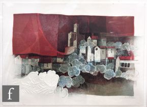 Awar (Circa 1970) - A village scene, embossed lithograph, signed in pencil and numbered 53/150,