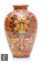 Zsolnay - A late 19th Century Art Nouveau vase of shouldered ovoid form with everted collar neck,