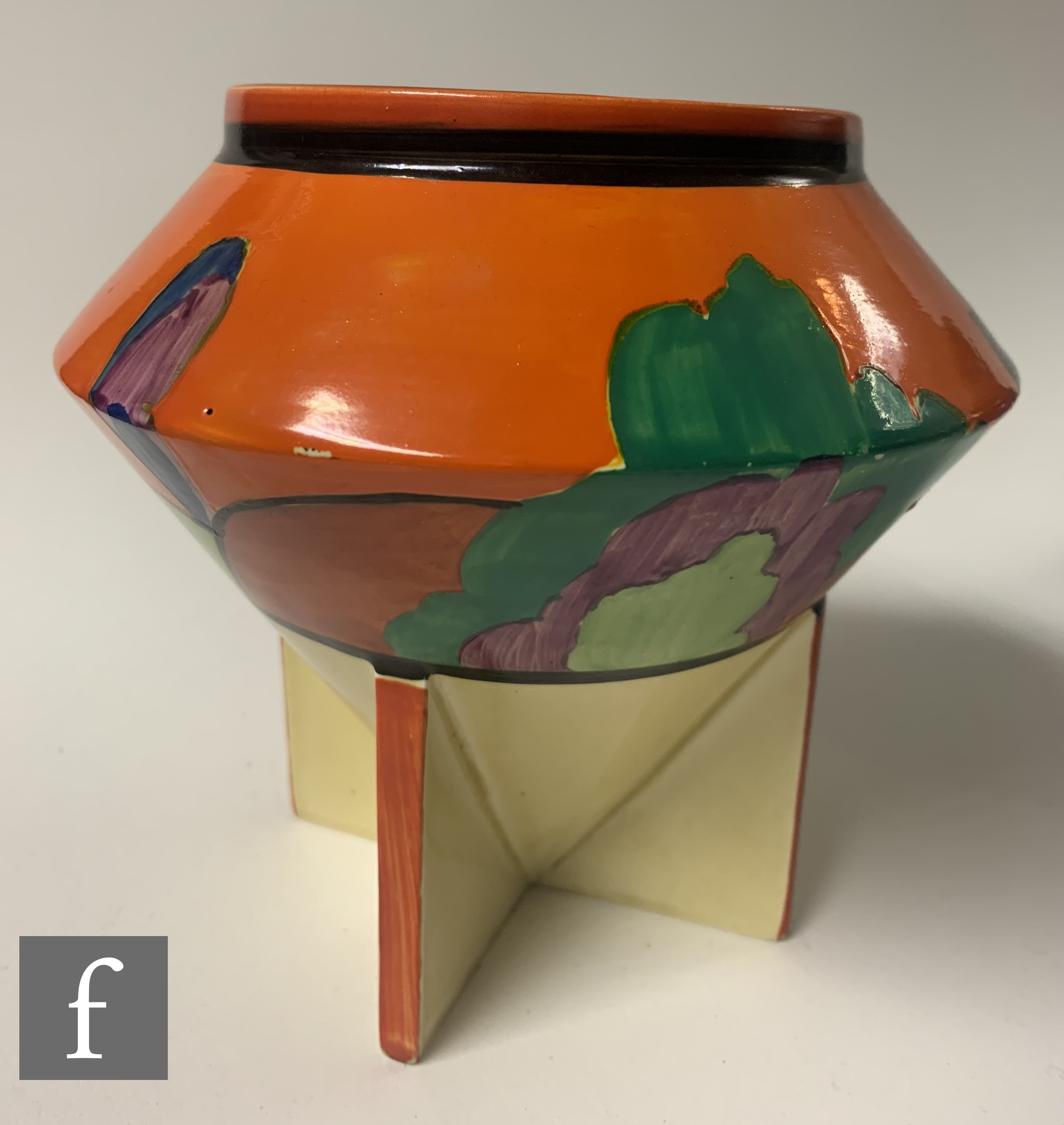 Clarice Cliff - Applique Avignon - A Conical shape rose bowl circa 1930, hand painted with a - Image 4 of 6