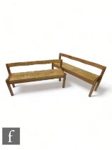 Terrance Conran - Habitat - A pair of 1960s pine dining benches, the curved top rail raised on