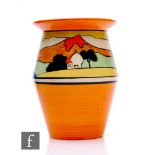 Clarice Cliff - Mountain - A shape 342 vase circa 1930, hand painted with a continuous landscape