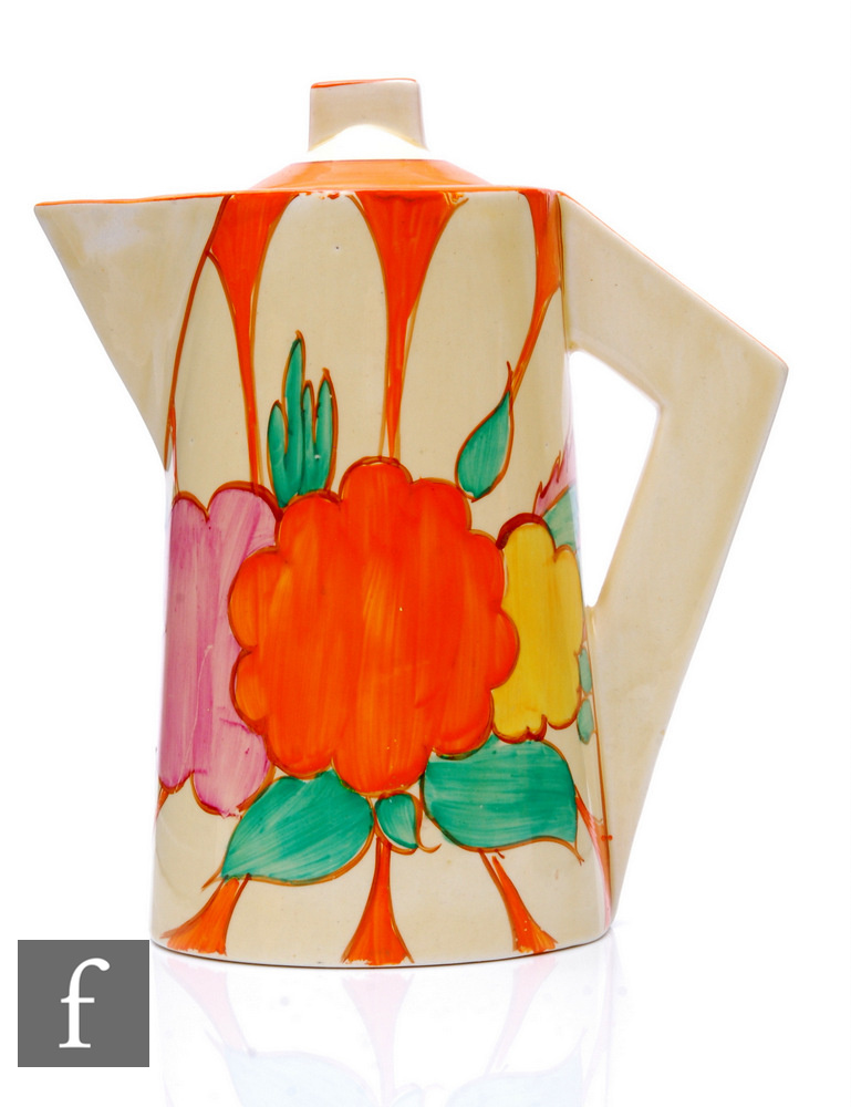 Clarice Cliff - Fruitburst - A Conical shape coffee pot circa 1931, hand painted with stylised