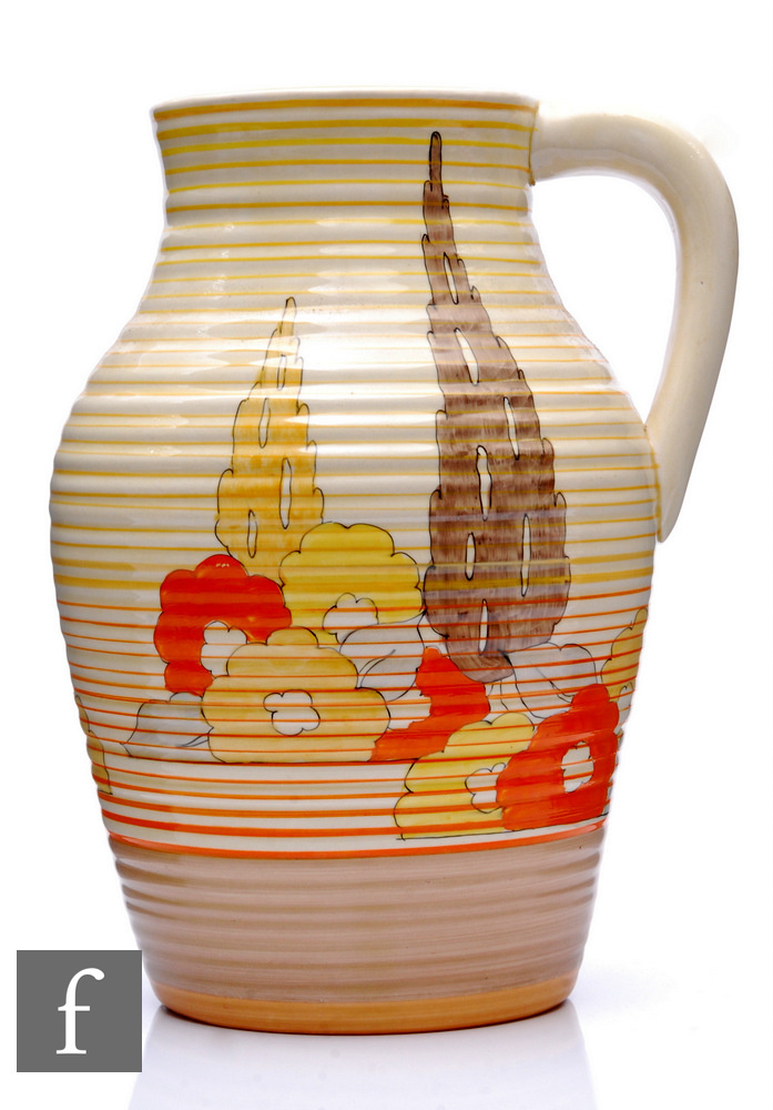 Clarice Cliff - Capri - A single handled Lotus jug circa 1935, hand painted with a stylised tree and