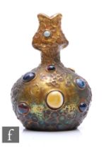 Amphora - A late 19th Century Art Nouveau jewelled vase of compressed double gourd form with a split