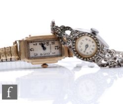 Hamilton - An Art Deco lady's wrist watch, the stepped rectangular dial with Arabic numbers, mounted