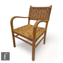 Frits Schlegel - A Danish 'Ropework' open armchair, 1940s, the stained beechwood frame with woven