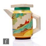 Clarice Cliff - Secrets - A small size Eton coffee pot of cylindrical form with angular handle and