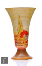 Clarice Cliff - Capri Orange - A shape 702 trumpet vase circa 1934, hand painted with stylised