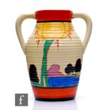Clarice Cliff - Summerhouse - A double handled Lotus jug circa 1932, hand painted with a stylised