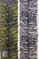 Lucienne Day - Larch - A 1960s fabric panel in the Larch pattern, decorated with a motif of black