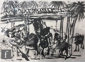 Malcolm Morley (1931-2018) - 'Goats in a Shed', lithograph, signed in pencil and numbered 7/30,