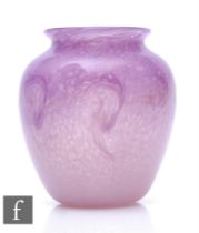 Monart - A 1930s glass vase, shape HF, of ovoid form with flared rim, in mottled pink with tonal