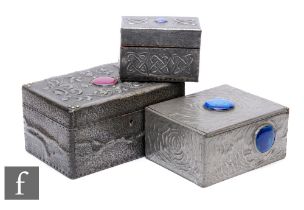 Unknown - Three Arts and Crafts pewter boxes, all of rectangular form with embossed decoration and