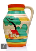 Clarice Cliff - Red Roofs - A single handled Lotus jug circa 1931, hand painted with a stylised tree