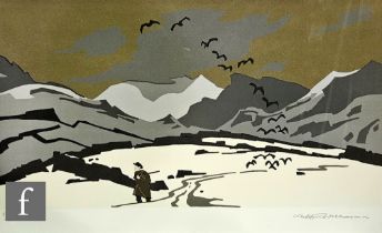 Sir Kyffin Williams OBE, RA (Welsh, 1918-2006) - 'Pontllyfni in Snow', lithograph, signed in