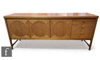 Nathan furniture - A mid Century teak 'Circles' sideboard, with three short drawers and three