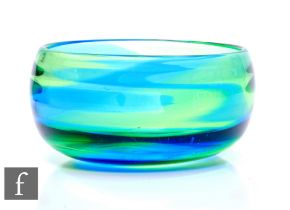 Stevens & Williams - A 1930s Rainbow glass bowl of high sided form with internal optical ribbing and