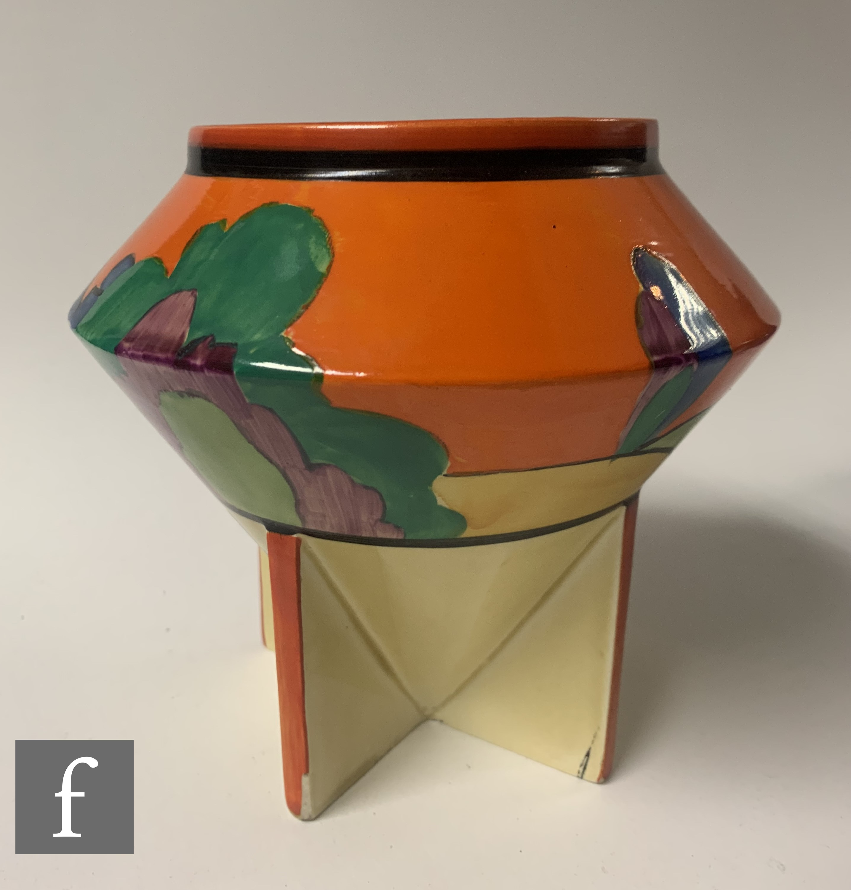 Clarice Cliff - Applique Avignon - A Conical shape rose bowl circa 1930, hand painted with a - Image 2 of 6