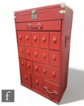 KARE design - A contemporary red leatherette chest of drawers, with metal mounts and an