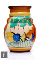 Clarice Cliff - Cornwall - A shape 358 vase circa 1933, hand painted with a stylised tree and floral