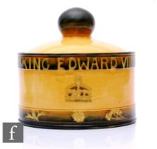 William Moorcroft - Edward VIII Coronation - A tobacco jar and cover, 1937, cylindrical drum form,