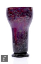 Webb & Corbett - A 1930s Agate Flambe ware glass vase of footed chalice form, cased in clear crystal