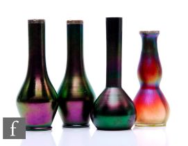 Wilhelm Kralik Sohn - A pair of late 19th to early 20th Century petrol iridescent glass vases, of