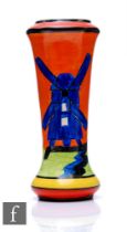 Clarice Cliff - Applique Windmill - A shape 187 vase circa 1930, hand painted with a large blue