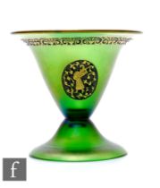 Loetz – A Etrusk & Figuren range glass vase of footed flared form, decorated in relief with etched